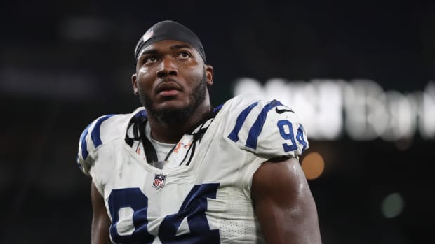 Indianapolis Colts defensive end Tyquan Lewis (94) walks off the field Monday, Oct. 11, 2021, after a Colts 25-31 loss against Baltimore at M&T Bank Stadium for Monday Night Football. 101121 Colts 046 Jw